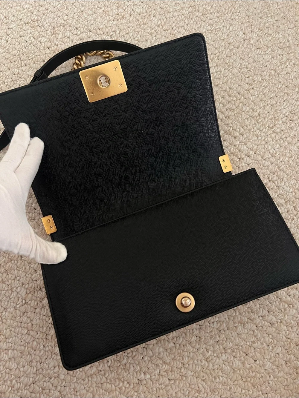 Chanel Caviar Black Medium Boy Bag with Antique Gold Hardware